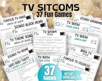 TV Trivia Game Bundle,Television Sitcoms Quiz,TV Theme Songs Quotes,Pop Culture for Kids&Adults,Family Game Night,Office Party,TV Show Party