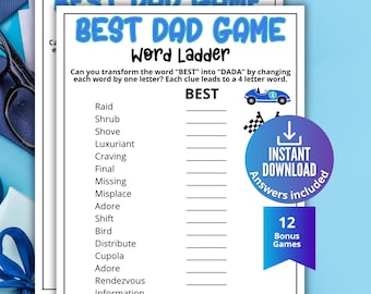 Father's Day Trivia Game, Best Dad Puzzle,Father's Day Word Ladder Games,Dad Birthday Games,Brainteaser Game for Kids & Adults,Word Chains