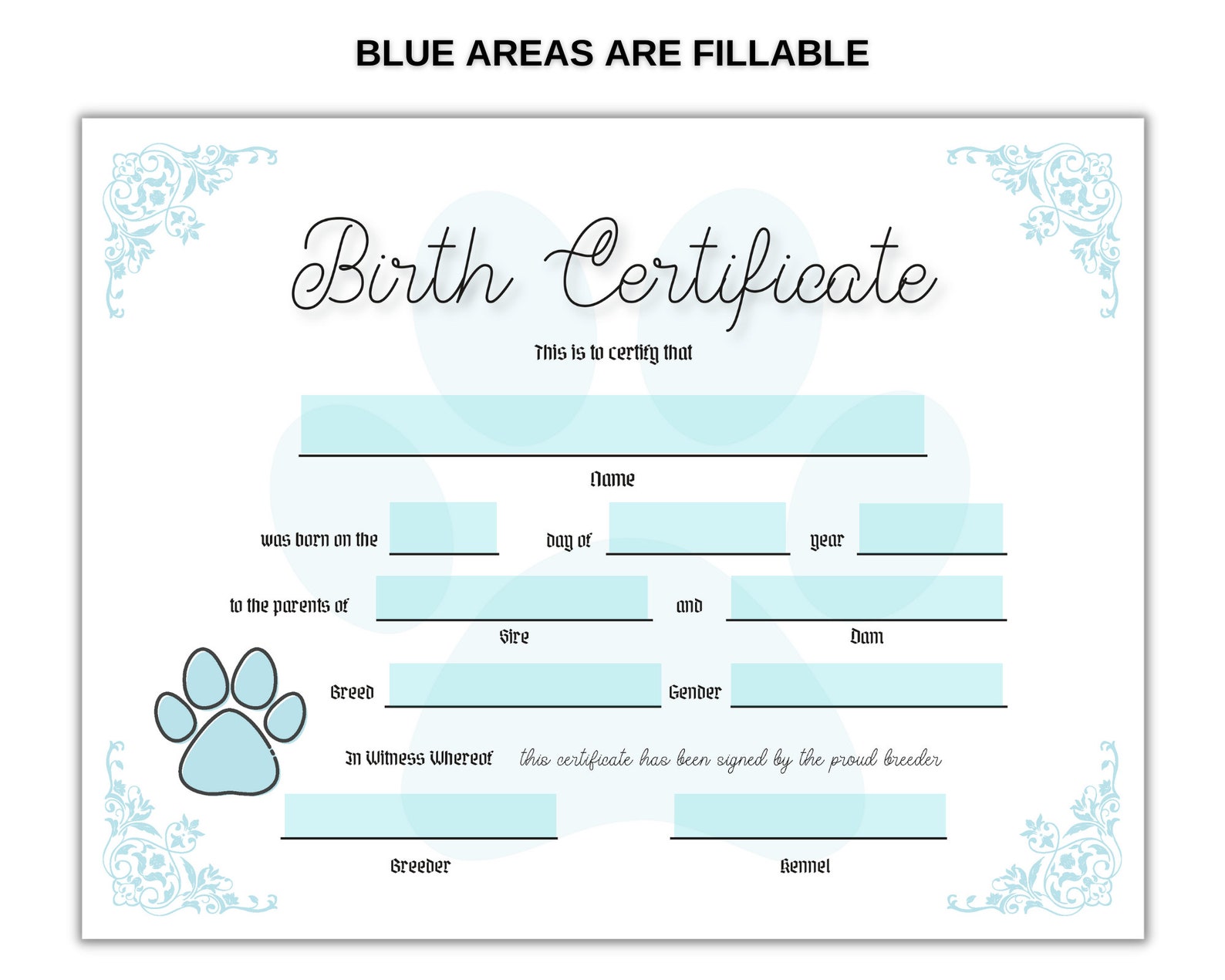 Puppy Birth Certificate Pet Birth Certificate Editable PDF Etsy Puppy Birth Certificate Pet Birth Certificate Editable PDF Etsy