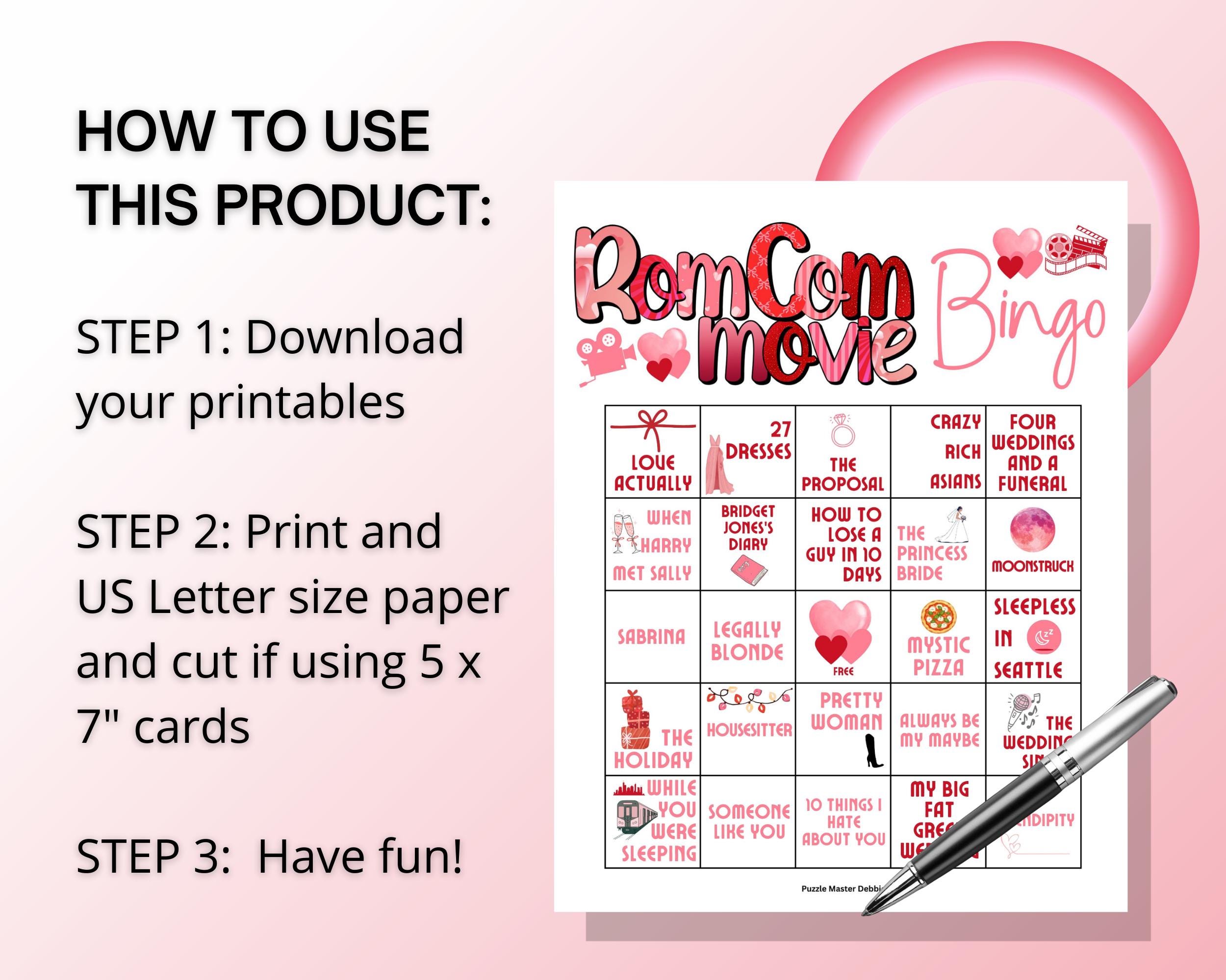 Romcom Movie Bingo Game, Valentine's Day Movies Party, Girls Night in ...
