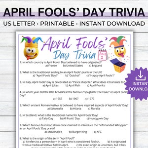 April Fools' Day Trivia, Printable Multiple Choice April Fools' Day ...