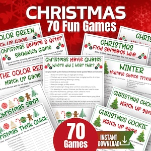 Christmas Game Bundle, Christmas Gift Exchange Games, Christmas Movie Quote Trivia,Xmas Song Quiz,Holiday Office Party Game,Friendmas Family