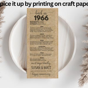 60th Anniversary Place Cards, Editable 60th Married in 1966 Party Decorations, 1966 Table Cards, Anniversary Gift, Back in 1966 News image 6