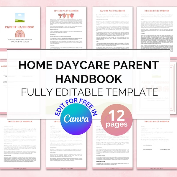 Daycare Parent Handbook, Editable Daycare Handbook Template, Childcare Policy and Procedure, In-Home Daycare,Preschool Handbook Policies PDF