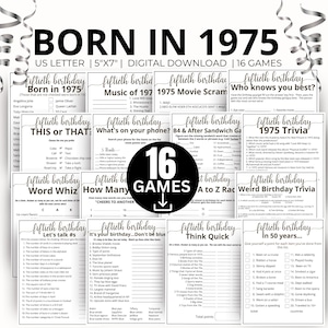 50th Birthday Party Games, Born in 1975 Game, 1975 Birthday Games, 50th Birthday Games Gift, 1975 Trivia Quiz, 1975 Pop Culture Game