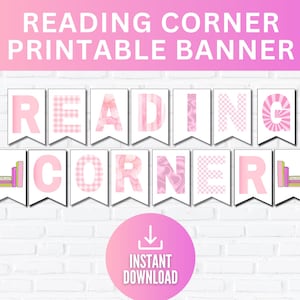 Reading Corner Banner Sign, Printable Reading Room Poster,DIY Kindergarten Elementary Bulletin Board,Teacher Homeschool Classroom Bunting