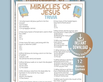 Miracles of Jesus Games, Bible Trivia for kids, teens adults, Sunday School Bible Quiz, New Testament  Guessing Activity, Church Lesson BB1