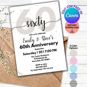 Faire-parts 60e anniversaire, invitation modifiable à une fête 60e anniversaire, mariés en 1965, invitations anniversaire, invitation personnalisable bricolage