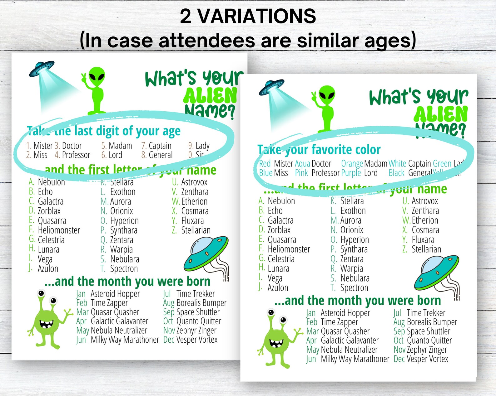 What's Your Alien Name Game With NAMETAGS + SIGN, Alien ...