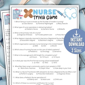 Nurse Trivia Game, Printable Nurse Appreciation Game, Medical Hospital Party, Nurse Retirement Party Activity, Nurse Graduation Idea