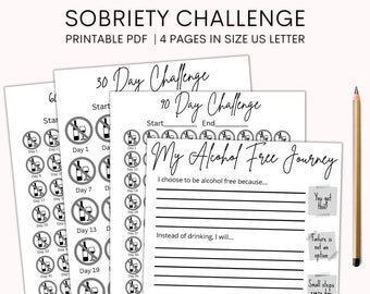 Sobriety Challenge Alcohol Free, Dry January, AA, Dry January, Habit Tracker, Goal Tracker, Instant Download