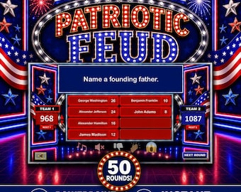 Patriotic Friendly Feud Game,Veterans Day Activity for Kids,Teens, Adults & Seniors,Family Patriotic Trivia PowerPoint Games,Fall Party Game