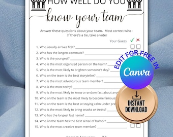 Team Building Games,How Well Do You Know Your Team -Editable in Canva,Coworker Activity,Happy Hour Office Party,Teammate Worker,Holiday Quiz