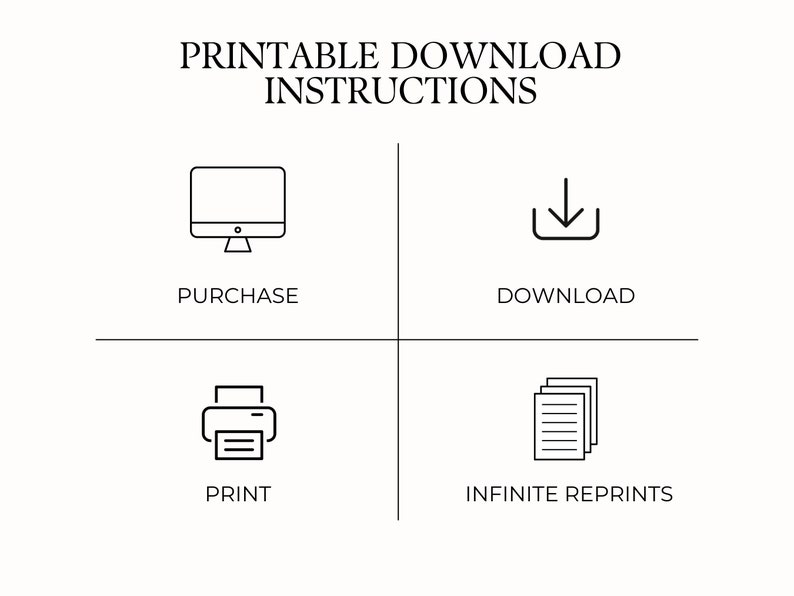 May include: Printable download instructions: purchase, download, print, and get infinite reprints.