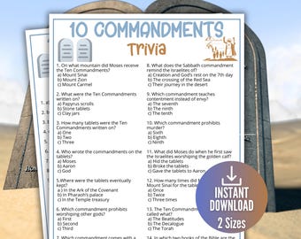10 Commandments Trivia Game for Kids, Moses Sunday School Bible Games,Old Testament Activity, Church Fundraiser Game,Homeschool Lesson BB1