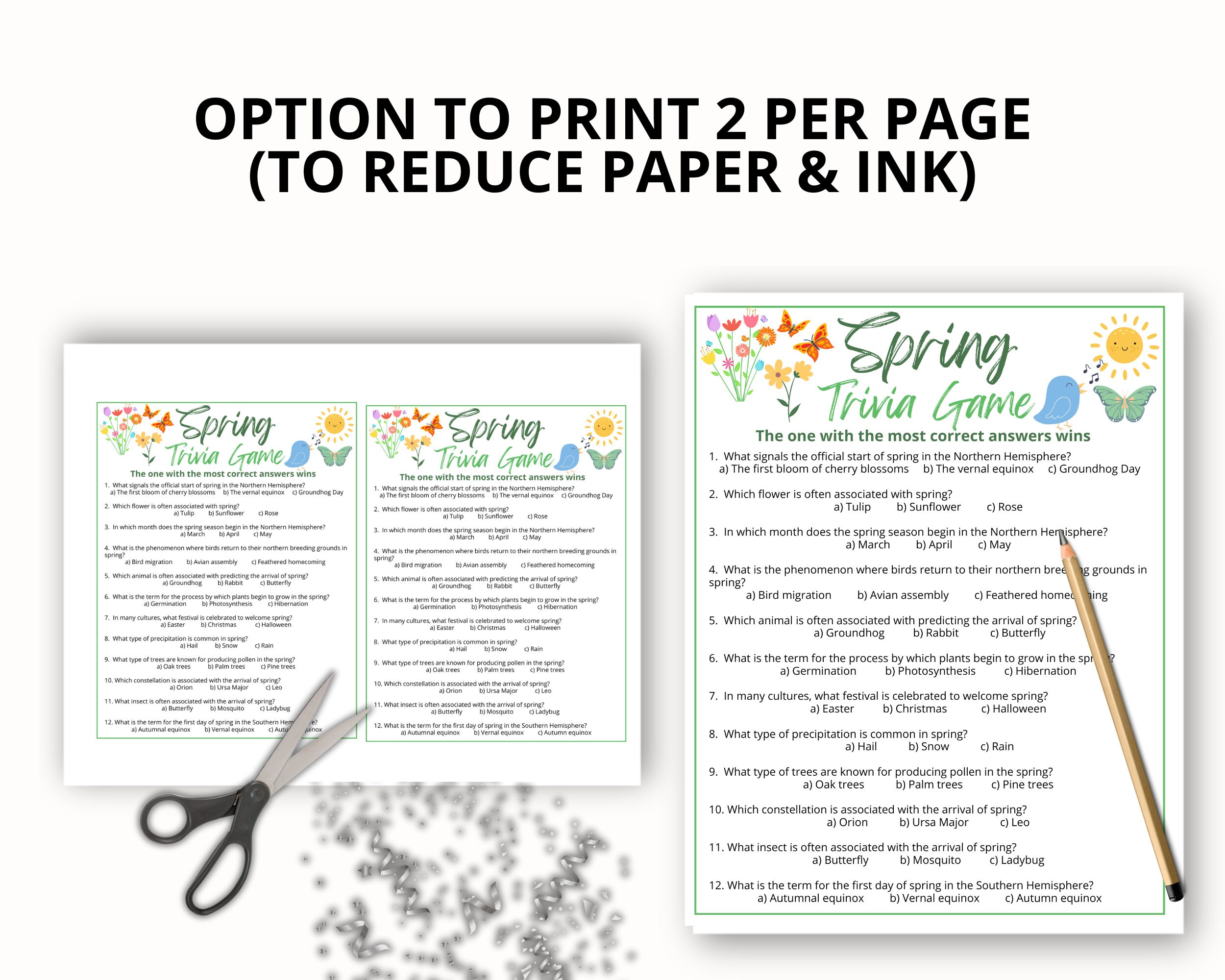 Spring Trivia,printable Multiple Choice Spring Game for Kids & Adults ...