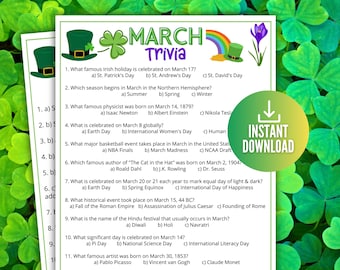 March Trivia Game, Spring Season Game, Holiday Party Game, Monthly Spring Family Game, March Party Printable, Equinox activity
