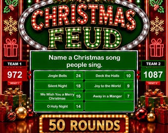 Christmas Friendly Feud Game, Christmas Activity for Kids, Teens, Adults & Seniors, Family Holiday Trivia PowerPoint Games,Winter Party Game