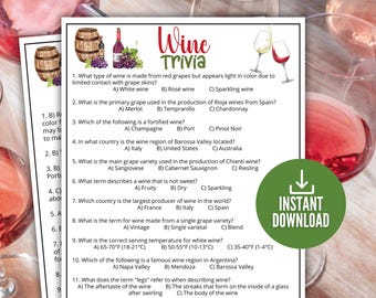 Jogo de perguntas e respostas sobre vinhos, jogo imprimível para festa de vinhos e queijos para adultos, quebra-gelo para degustação de vinhos, diversão para festa no escritório, atividade para chá de panela