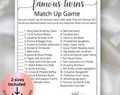 Famous Twins Trivia for Baby Showers, Printable Celebrity Twin Match Up Game, Twin Birthday game,Twin Minimalist Shower,Shower quiz Activity