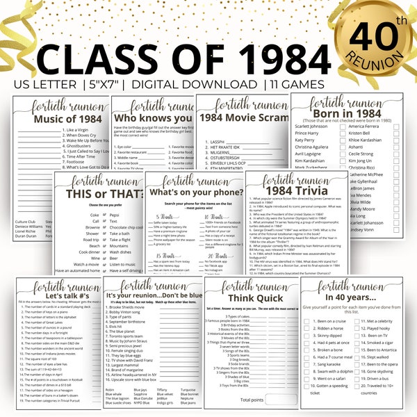 40th Reunion Party Games, Class of 1984 Game Bundle, 1984 Class Reunion Games, 40th Class reunion Games, High School Reunion,College Reunion