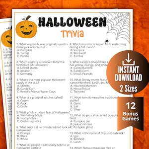 Halloween Trivia Game, Fall Game, Halloween Party Game, Halloween Family Trivia Game for kids & adults, Holiday Party Printable Game