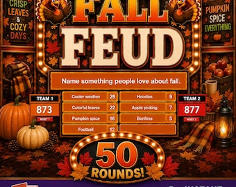 Fall Friendly Feud, Autumn Activity for kids teens adults,Interactive Family Trivia PowerPoint Games,Birthday Party Baby Shower Office Games