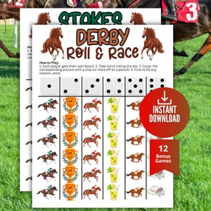 Derby Roll and Race-spel, Hästkapplöpningsspel, Hästtärningsspel, Vårspel för barn, familjer och seniorer, Kontorsfestspel, Kentucky Bourbon