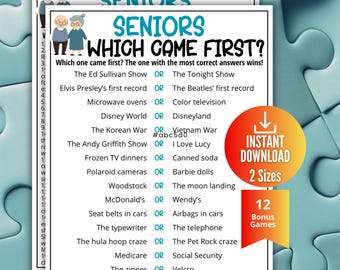 Quiz « Quel objet est apparu en premier ? » pour les seniors, jeux pour les personnes âgées, stimulation cognitive pour les résidences et centres pour seniors, culture populaire