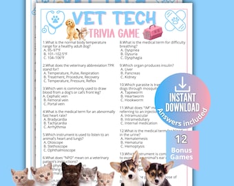 Vet Tech Trivia Game, Veterinarian Trivia, Vet Tech Week, Vet Clinic Shelter Games, Staff Appreciation, Pet Rescue, Vet Tech Student Fun