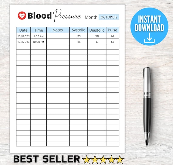 Blood Pressure Log Editable Printable, Blood Pressure Tracker, Medical Tracker, BP Tracker, Daily Blood Pressure Chart, Hypertension H001