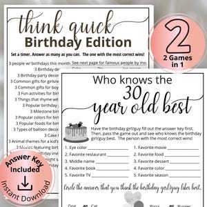 Who Knows The 30 Year Old Best + Think Quick-2 game bundle, Born in 1995 Games, How well do you know the Birthday Girl, Icebreaker Activity