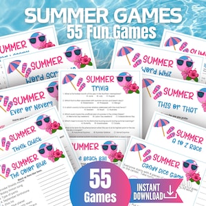 Summer Trivia Game Bundle, Printable Summer Game for Kids & Adults, Classroom Summer Activity, Pool Party Idea, Summer for Teachers 55 Games