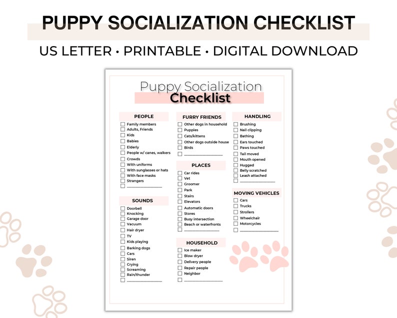 Puppy Socialization Checklist - Digital Download D001 - Etsy