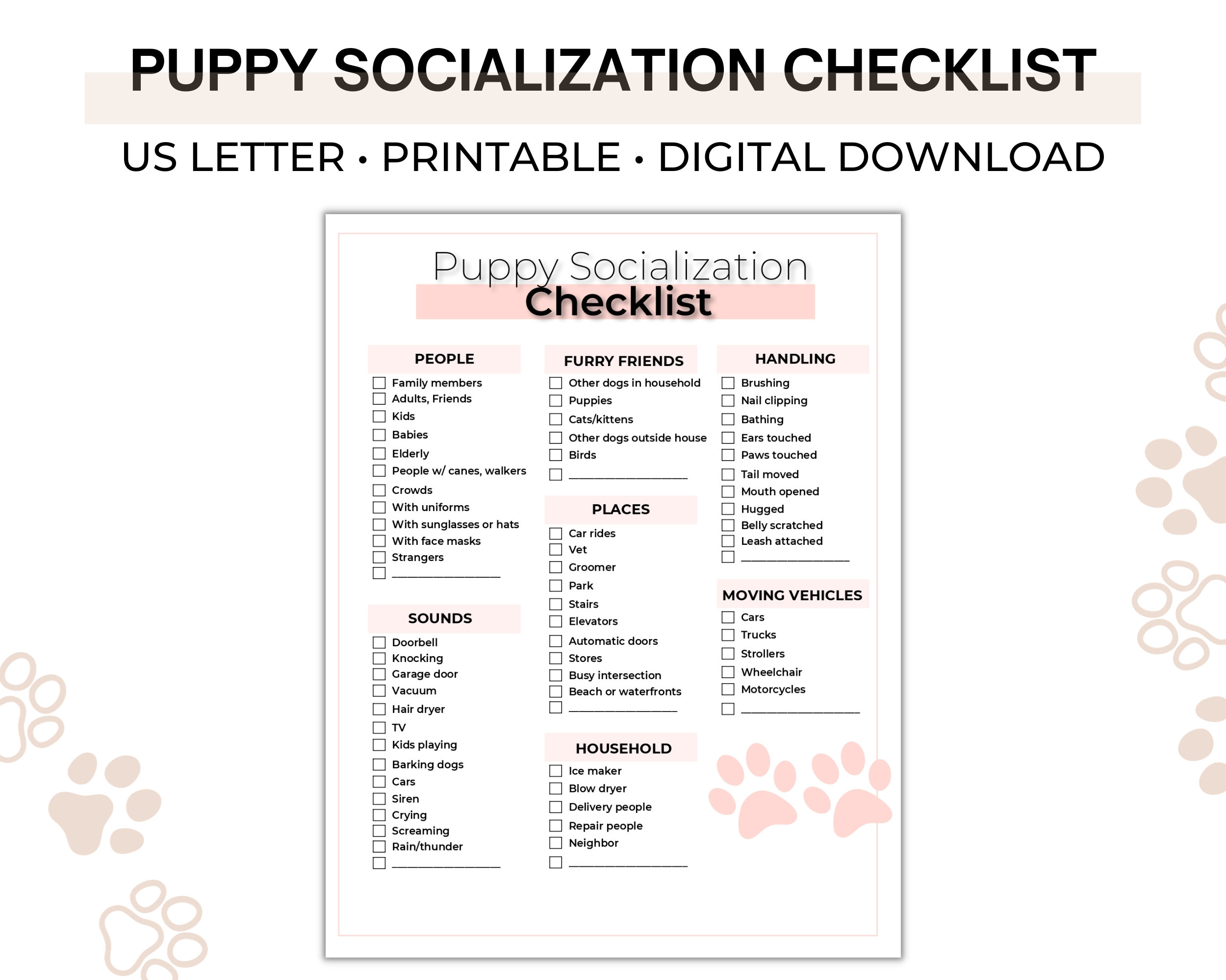 Puppy Socialization Checklist - Digital Download D001 - Etsy