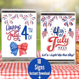 Panneaux de fête du 4 juillet, panneaux de table fête de l'indépendance, décorations de barbecue du 4 juillet, affiches de célébration patriotique, panneaux de barbecue imprimables