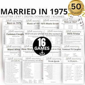 50th Wedding Anniversary Games, Married in 1975 Game, 1975 Golden Anniversary Games, 50th Anniversary Gift, Printable 16 Game Bundle Gift