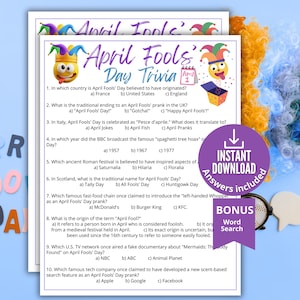 エイプリルフールのトリビア、印刷可能な多肢選択式エイプリルフールゲーム、教室でのエイプリルフールアクティビティ、教師向けエイプリルフールのアイデア