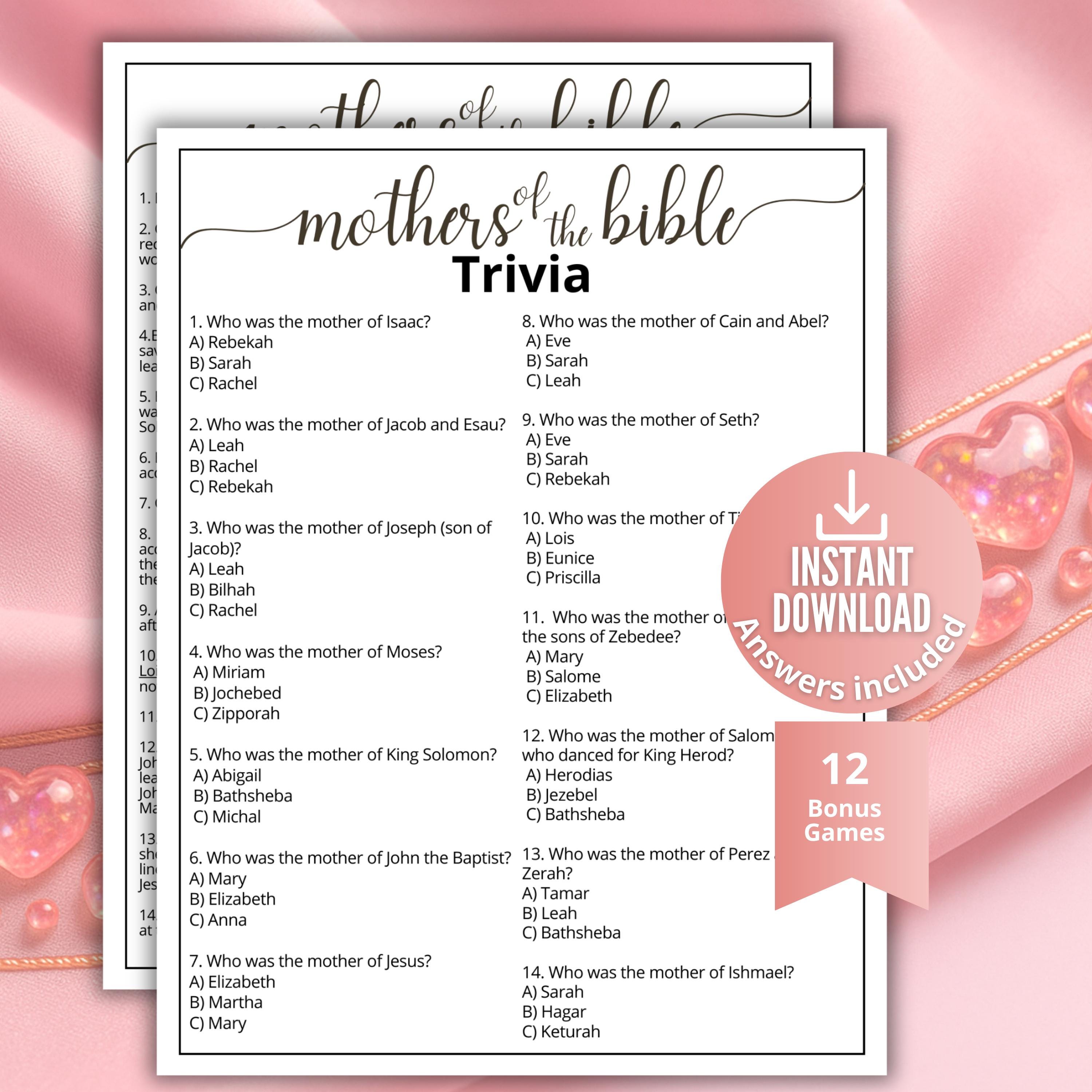 Mothers of the Bible Game,mother's Day Bible Trivia for Kids,teens ...