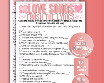 Love Songs Finish the Lyrics Trivia Game, Wedding Music Game for Kids Teens Adults, Engagement Party Activity,Ideas for Seniors,Trivia Party
