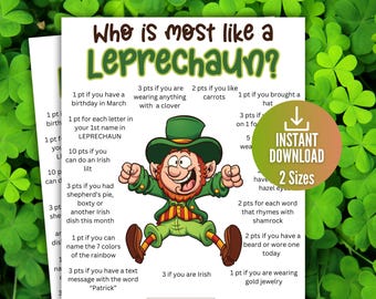 Who is Most Like a Leprechaun,St. Patrick's Day Trivia Game,Irish Party Game,St Paddy's Trivia Game for kids & adults,Classroom Office Party