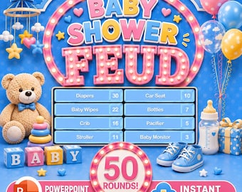 Baby Shower Friendly Feud, Gender Reveal Activity for Women,Interactive Family Trivia PowerPoint Games,Baby Sprinkle Party,Group Shower Game