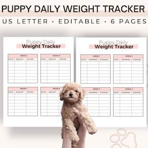 Welpen tägliches Gewicht Tracker - Bearbeitbares PDF, Hunde- und Welpengewicht-Aufzeichnungen D001