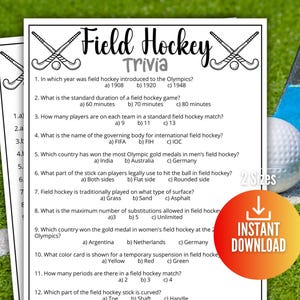 Feldhockey-Trivia-Spiel, Sportteam-Trivia, Herbstsport, Familienspielnacht, Feldhockey-Themen-Geburtstagsfeier, Kinderparty-Tätigkeit