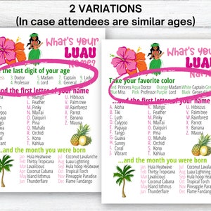 What's Your Luau Name Game WITH NAMETAGS + SIGN, Hawaiian Party Game ...