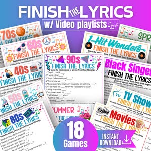 Finish the Lyrics Trivia Game Bundle,90s 80s 70s 60s 50s 40s Music Games for Kids Teens Adults &Seniors,Memory for Seniors,Song Trivia Party imagen 1