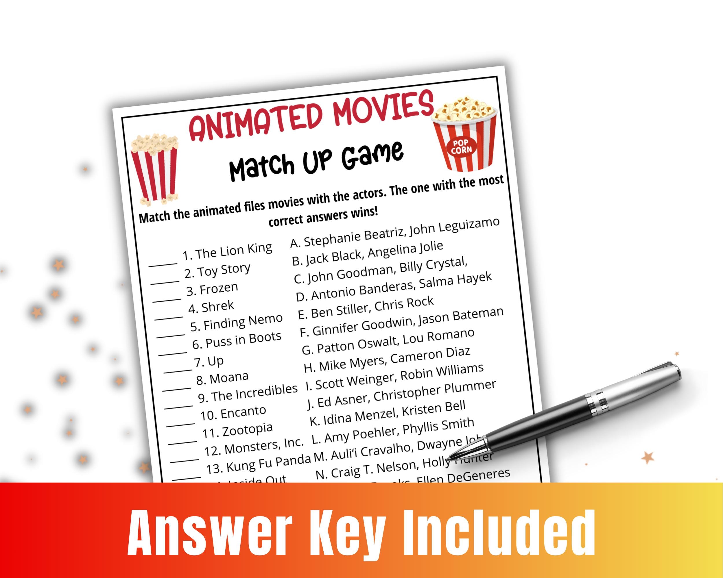 Animated Movie Trivia Game, Animated Cartoon Party Game, Film Trivia ...