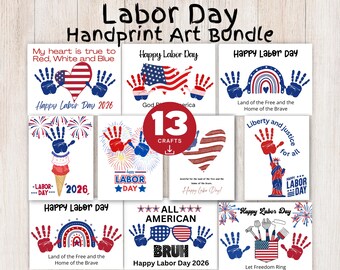 Labor Day handprint Bundle, Labor Day 2026, Fall Handprint Art, Toddler Patriotic Activity, Handprint Craft Keepsake for Teachers & Daycare
