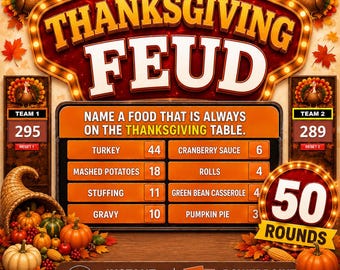 Thanksgiving Friendly Feud Game, Fall Activity for Kids, Teens, Adults & Seniors,Family Thanksgiving Trivia PowerPoint Games,Fall Party Game