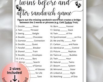 Twins Trivia for Baby Showers, Printable Before and After Baby Shower Game,Mommy to be game,Twin Phrases Baby Shower,Shower quiz Activity